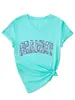 Amazon Ebay Sitio Independiente Moda Casual Elegante para Mujer Azul Grammy Floral Cuello V Manga Corta Camiseta para Exportación