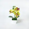 Novo Vaso Quadrado Pequeno com 3 Orquídeas Borboleta Artificiais, Decoração para Quarto Interno, Varanda, Ornamento de Planta com Flor Artificial em Vaso