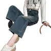 Jeans Largo Solto para Mulheres Primavera e Outono 2026 Cintura Alta Valoriza Corpo Pera Calças Retas Cropped Emagrecedoras para Figuras Baixas