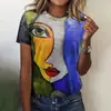 Camiseta de Moda Transpirable de Verano para Mujer con Interesante Estampado de Rostro Abstracto 3D, Nueva Camiseta de Cuello Redondo 2024