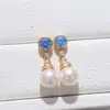 Accesorios DIY Plata de Ley S925 Elegantes Ajustes para Pendientes de Diamante Azul y Perla Ajustes de Pendientes de Botón de Moda Hechos a Mano 8-13