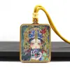 Pingente Tanka Artesanal de Aço Titânio com Aspersão de Ouro, Cinco Anciãos Deus Amarelo da Riqueza, Pingente Tanka Artesanal com Aspersão de Ouro do Passado e do Presente