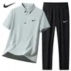Camisa Polo Deportiva de Seda de Hielo para Hombre Traje de Verano Delgado Transpirable de Secado Rápido Manga Corta Pantalones Casuales Traje de Dos Piezas para Hombre