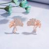 Pendientes de hoja de ginkgo doble de oro rosa estilo coreano para mujer, estilo frío, pendientes artísticos de hoja de ginkgo con diamantes, joyería de temperamento exquisito.