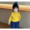 Conjunto de Otoño para Niña 2025 Nuevo Conjunto de Otoño Infantil Sudadera de Color Sólido para Bebé Niña Pantalones de Mezclilla de Lunares Modernos
