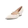 Tacones de Cuña Cómodos y Fáciles de Usar 2026 Nuevo Estilo Correa Única Punta Fina Adorno de Perlas Negro Estilo Francés Tacón Medio Zapatos para Mujer