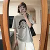 Camiseta de algodón puro de manga corta gris retro americana para mujer, diseño holgado de verano con un toque único, estilo casual