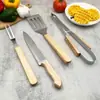 Juego de 4 Utensilios para Barbacoa de Acero Inoxidable Transfronterizos Juego de Parrilla para Barbacoa de Madera de Loto Cuchillo y Tenedor para Barbacoa al Aire Libre Juego de 2 Piezas
