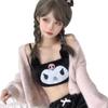 Huanye Nuevo Sujetador de Corazón de Chica Japonesa Lindo Sujetador Tubo de Terciopelo Negro Kuromi Traje Ropa de Casa Pijama