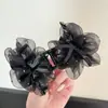 Pinza para el Cabello de Flor con Pedrería Platina Malla de Alta Gama para Mujer Estilo Coreano Nuevo Pinza para Cola de Caballo Alta