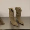 Botas de tacón alto apiladas plisadas de gamuza mate modelo nuevo 2026 para mujer, Botines sexys de tacón fino con punta fina, Botas de moda adelgazantes