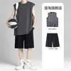 Colete de basquete sem mangas para usar por cima/terno marca de moda de basquete t-shirt masculina de verão tamanho plus size shorts de cinco pontos macacão casual de peça única