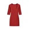 Vestido Sexy Justo ao Corpo, que Valoriza as Curvas, para Mulheres, Moda Primavera e Verão, Versátil, com Mangas Médias, Decote Quadrado, Cintura Marcada, Vestido Curto Emagrecedor