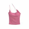 Top de tirante único sexy para mujer, con copas en el pecho, espalda descubierta, corte ajustado, color liso, top de verano