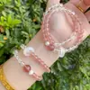 Primavera 2025 Nuevo Piedra Natural Cristal de Fresa Diseño Original Doble Círculo Pulsera Apilable Pulsera Aquamaro