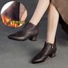 Jiezu 2025 Invierno Nuevo Estilo Forro Polar Cálido Tacón Bajo Punta Fina Plisadas Ajustadas Botines Cortos Piel de Vaca de Primera Capa Zapatos Clásicos para Mujer