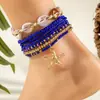 Tobilleras Trenzadas de Concha Acrílica Estilo Bohemio de Resort Transfronterizo Tobilleras de Estrella de Mar de Resina Estilo Playa Siete Piezas