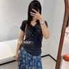 Camiseta de Manga Corta con Cuello Redondo de Lana Tencel para Mujer Verano Segmentación Tridimensional Minimalista Combinable Ajuste de Hombros Top Interior