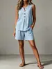Conjunto de dos piezas para mujer primavera/verano 2026 transfronterizo europeo y americano: top sin mangas con cuello en V abotonado y shorts