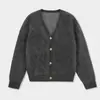 Shi Jian ACME Lujo Ligero Dinero Viejo Relajado Cuello en V Suéter de Punto Peludo para Mujer Otoño Invierno Abrigo de Lana Perezoso 22396