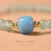 Pulsera Pequeña Fresca de Ágata Azul Turquesa con Cuentas de Transferencia Círculo Único Cristal de Fresa Verde Nueva Cristal Chino Simple Apilada para Usar Pulsera Versátil