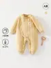 Mameluco Acolchado de Algodón para Bebés de Primavera y Otoño, Pelele de Algodón Puro Protector de Barriga, Traje Delgado de Algodón de Apertura Lateral para Primer Mes Gateo, Ropa de Casa