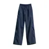 Pantalones Anchos de Secado Rápido Azul Marino para Mujer, Verano 2026 Delgados de Cintura Alta Deportivos Casuales de Pierna Recta Versátiles de Moda para Mujer