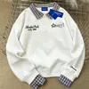 Sudadera Casual Juvenil Estilo Coreano y Japonés con Cuello Polo para Mujer, Otoño e Invierno 2025, Forro Polar, Cálida, Top Falso de Dos Piezas