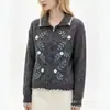 Cárdigan de punto con bordado floral artístico para mujer, nuevo estilo otoño/invierno, con cuello de solapa, ribete de encaje y cierre de cremallera, una chaqueta suéter de estilo retro