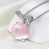 Collar Estilo Coreano Chapado en Oro Rosa Piedra Sintética de Hibisco Cristal Rosa Conejo Colgante para Mujer Cadena Clavicular Joyería
