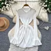 Vestido blanco de punto dulce estilo francés, de manga larga, cintura entallada, falda de línea A, adecuado para figuras petite, vestido de trabajo, colección otoño 2026