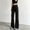 Calça Cargo Flare Feminina 2026 Nova Primavera/Outono Estilo Americano Solta Cintura Alta Emagrecedora Casual Tendência Perna Larga Calça Flare
