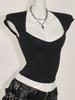 Camiseta de Color Puro para Chica Caliente Europea y Americana, Corte Ajustado con Espalda Descubierta, Manga Corta, Chaleco de Mujer de Verano, Top Corto de Cuello Bajo