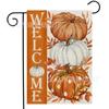 Bandera de jardín de doble cara de lino con diseño de calabaza de bienvenida para Acción de Gracias, otoño cálido, decoración de patio