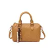 Bolsa Boston Pequena Tecida Retrô Feminina com Pingentes de Miçangas Bolsa de Mão Cilíndrica Yue Zi Bolsa Transversal Acolchoada da Moda Yue Zi