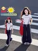 Conjunto de Dos Piezas para Niñas de Verano: Camiseta Elegante y Moderna y Pantalones Deportivos de Secado Rápido para Niños Mayores