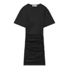 Vestido Delgado Zr de Manga Corta Marca Z con Fruncidos Cortos Estilo Europeo y Americano Comercio Exterior para Mujer Adelgazante Za