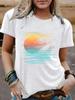 Amazon Europa e Estados Unidos verão feminino nascer do sol padrão gola redonda manga curta casual moda comércio exterior camiseta explosões de comércio eletrônico transfronteiriço