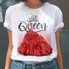 Amazon Fashion Camiseta de Mujer con Patrón de Reina Distintiva de Manga Corta Estampada Europea y Americana Cuello Redondo Mujer