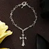 Pulsera Plateada Tailandesa Retro Personalizada de Moda con Colgante de Cruz para Hombres y Mujeres, Joyería de Nicho Hip-Hop Punk de Alta Gama