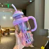 Vaso de agua grande a prueba de roturas, portátil, elegante vaso para hielo con pajilla, resistente a altas temperaturas, plástico de grado alimenticio, lindo regalo