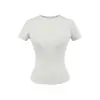 2025 Camiseta de Manga Corta Ajustada con Hilo para Chicas Calientes, Verano para Mujer, Ajustada, Cuello Redondo Pequeño, Color Sólido, Elástica, Top Deportivo, Transfronterizo