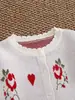 Nuevo estilo cárdigan de punto 100% algodón para bebé niña en color rojo vintage con estampado de corazón de rosa, cuello redondo, suéter infantil de manga larga