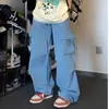 Pantalones de trabajo unisex de secado rápido estilo retro americano, de verano, cintura alta, pierna ancha recta, holgados, casual, hasta el suelo, modernos