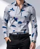 Camisa de Manga Larga para Hombre Estampado Floral Camisa Estampada Estilo Elemento Vegetal Camisa para Hombre Azul y Blanco Estilo Sencillo