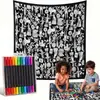 Manta Criativa para Colorir DIY Grafite Desenho em Linha Preto e Branco Manta Pintada à Mão para Lazer em Casa Manta Multifuncional para Soneca Venda por Atacado