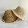 Sombrero de Paja con Ala Enrollada, Color Sólido, Sombrero Tejido Transpirable de Verano para Proteger del Sol, Sombrero tipo Cubo Versátil que Afina el Rostro con Diseño Hueco