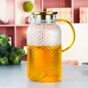 Tetera Fría Patrón Martillado Grano de Arroz Gran Capacidad Hogareña Vidrio Tetera Fría Taza de Agua Set Tetera para Jugos con Tapa Cold Brew