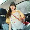Camiseta de Manga Corta con Estampado Divertido de Frutas Estilo Retro Americano para Mujer, Verano, Corte Holgado, Diseño que Cubre la Cadera, Top de Nicho de Moda