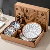 Conjunto de Tigelas Cerâmicas Estilo Japonês Personalizado Pintado à Mão Louça Caixa de Presente para Eventos de Inauguração de Empresa Pequenos Presentes Práticos